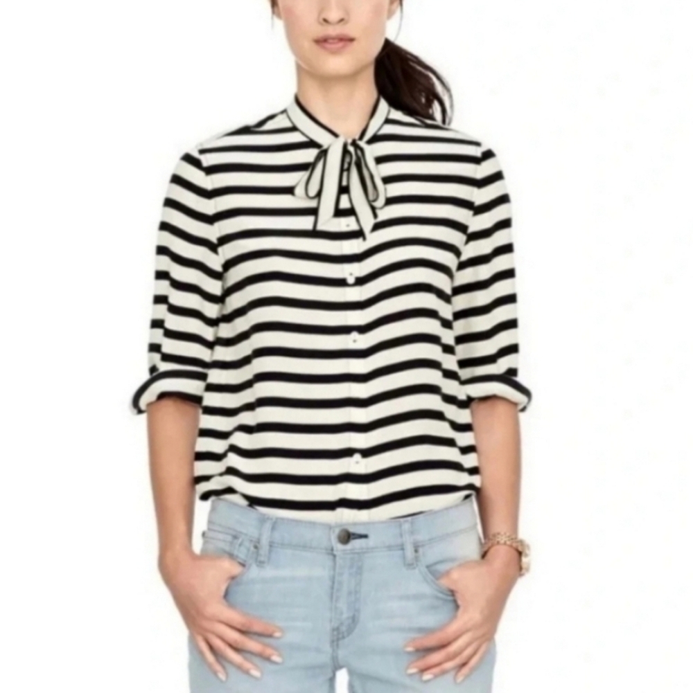 Fossil Silk Tie Neck Striped Blouse Cream Black Size XS - Picture 8 of 8